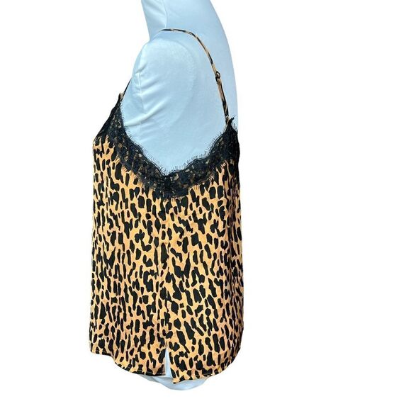 bp Camisole Top Leopard Print Brown Black Lace Fringe Spaghetti Straps XS - Picture 3 of 12
